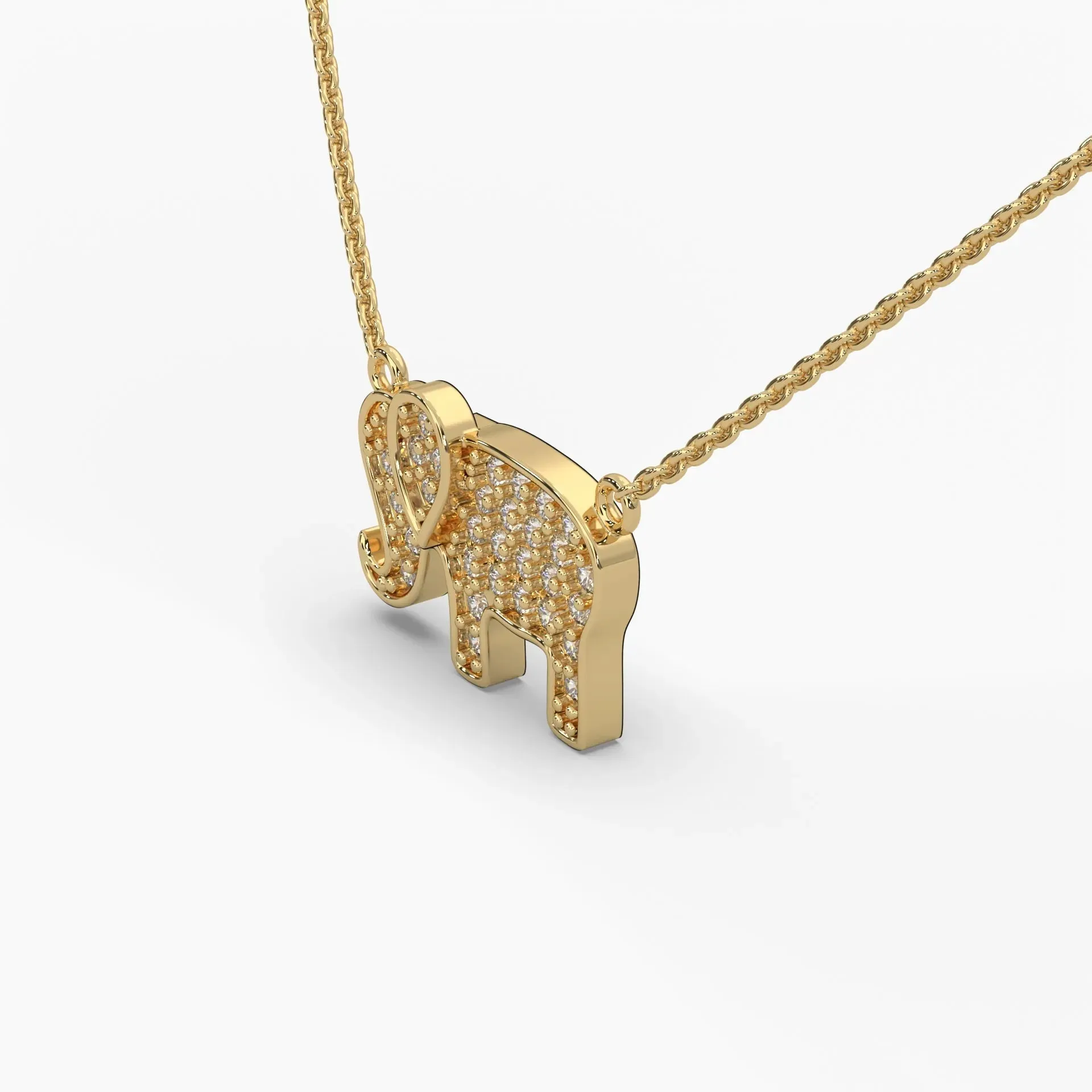 0.25ctw Round Lab Grown Diamond Elephant Pendant Necklace | 14k Gold