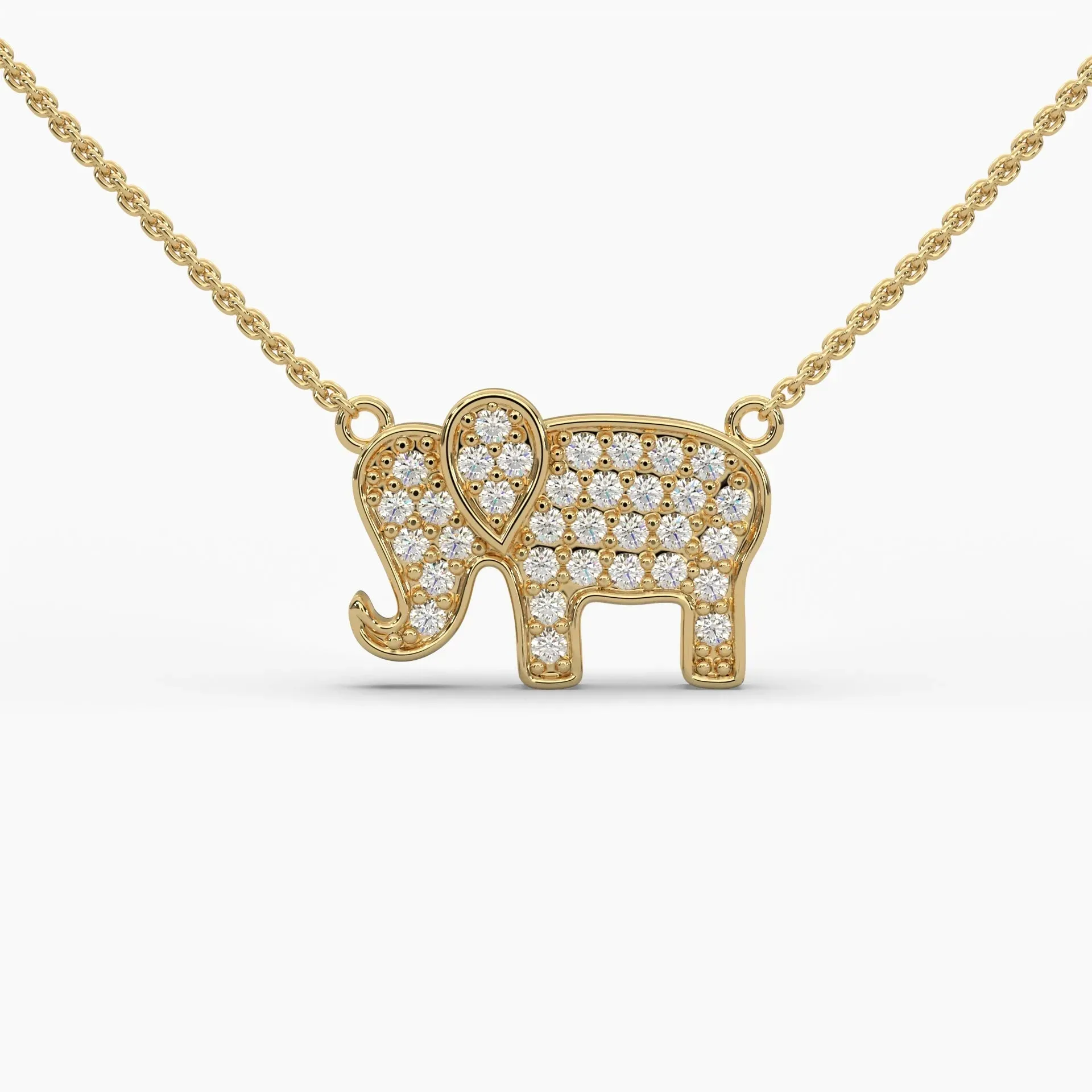 0.25ctw Round Lab Grown Diamond Elephant Pendant Necklace | 14k Gold