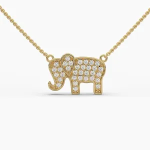 0.25ctw Round Lab Grown Diamond Elephant Pendant Necklace | 14k Gold