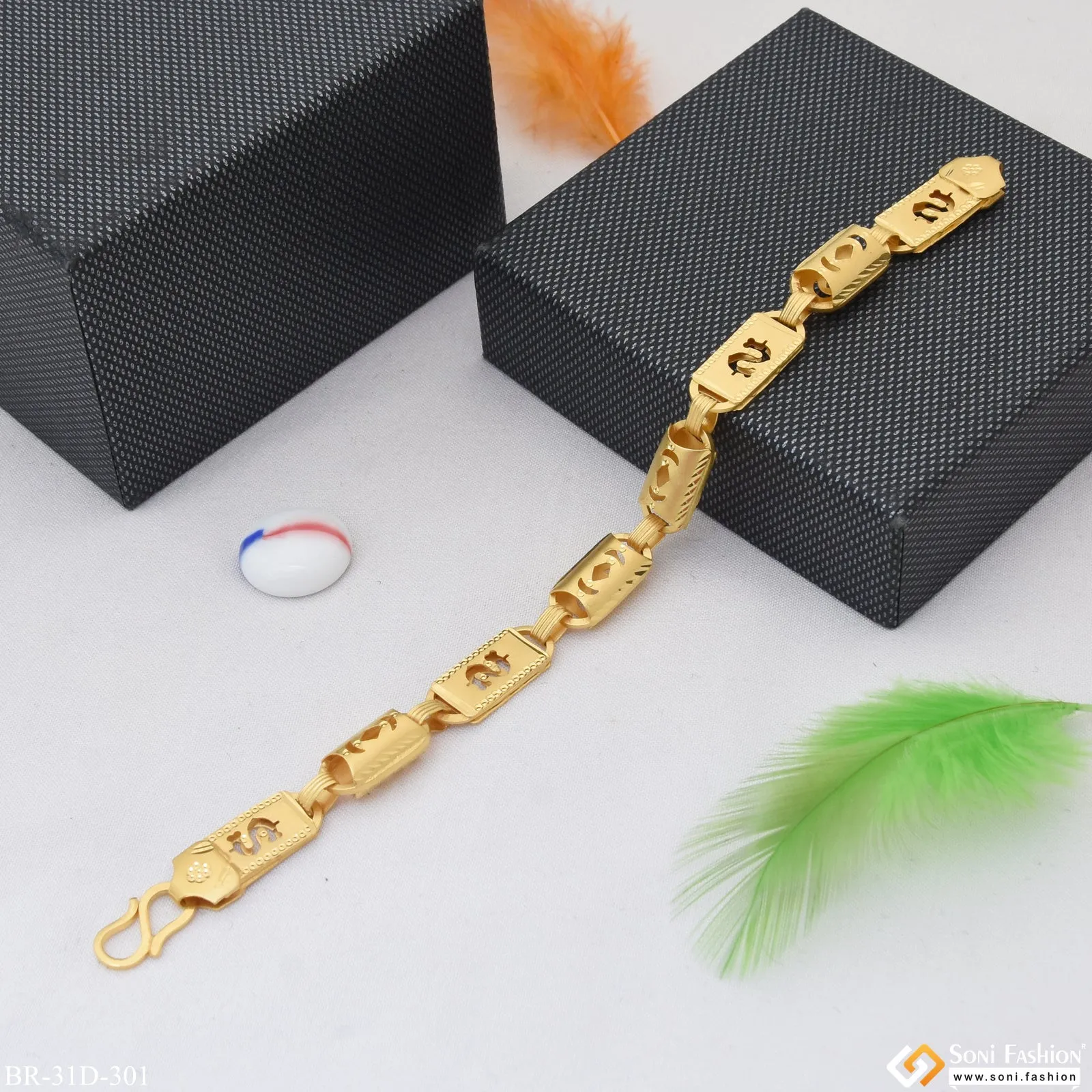 1 Gram Gold Plated 2 In 1 Latest Design Nawabi Bracelet for Men - Style D301