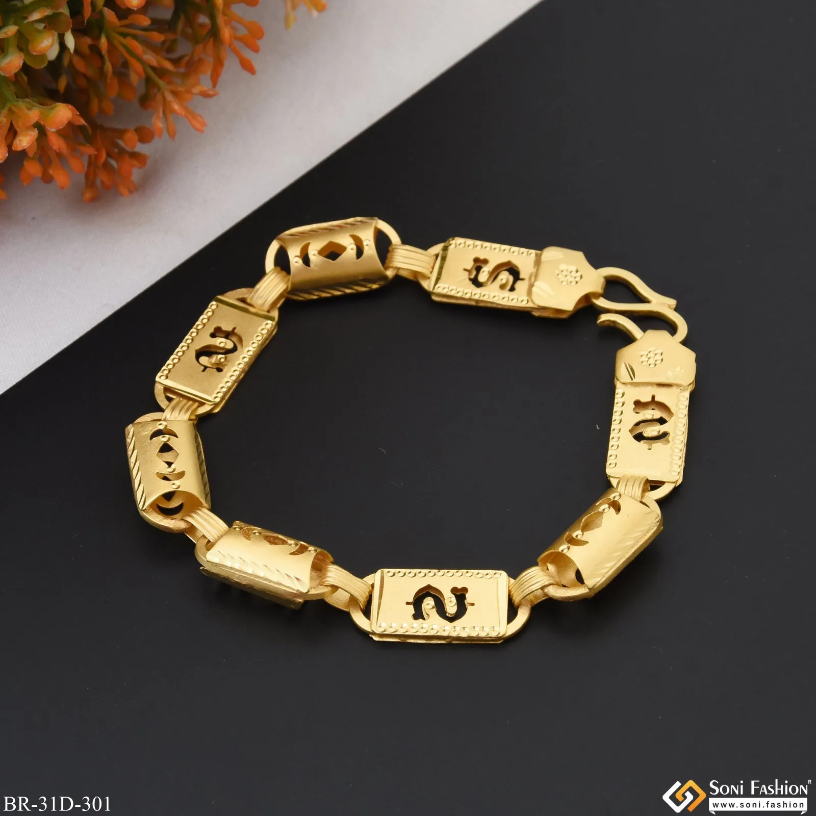 1 Gram Gold Plated 2 In 1 Latest Design Nawabi Bracelet for Men - Style D301