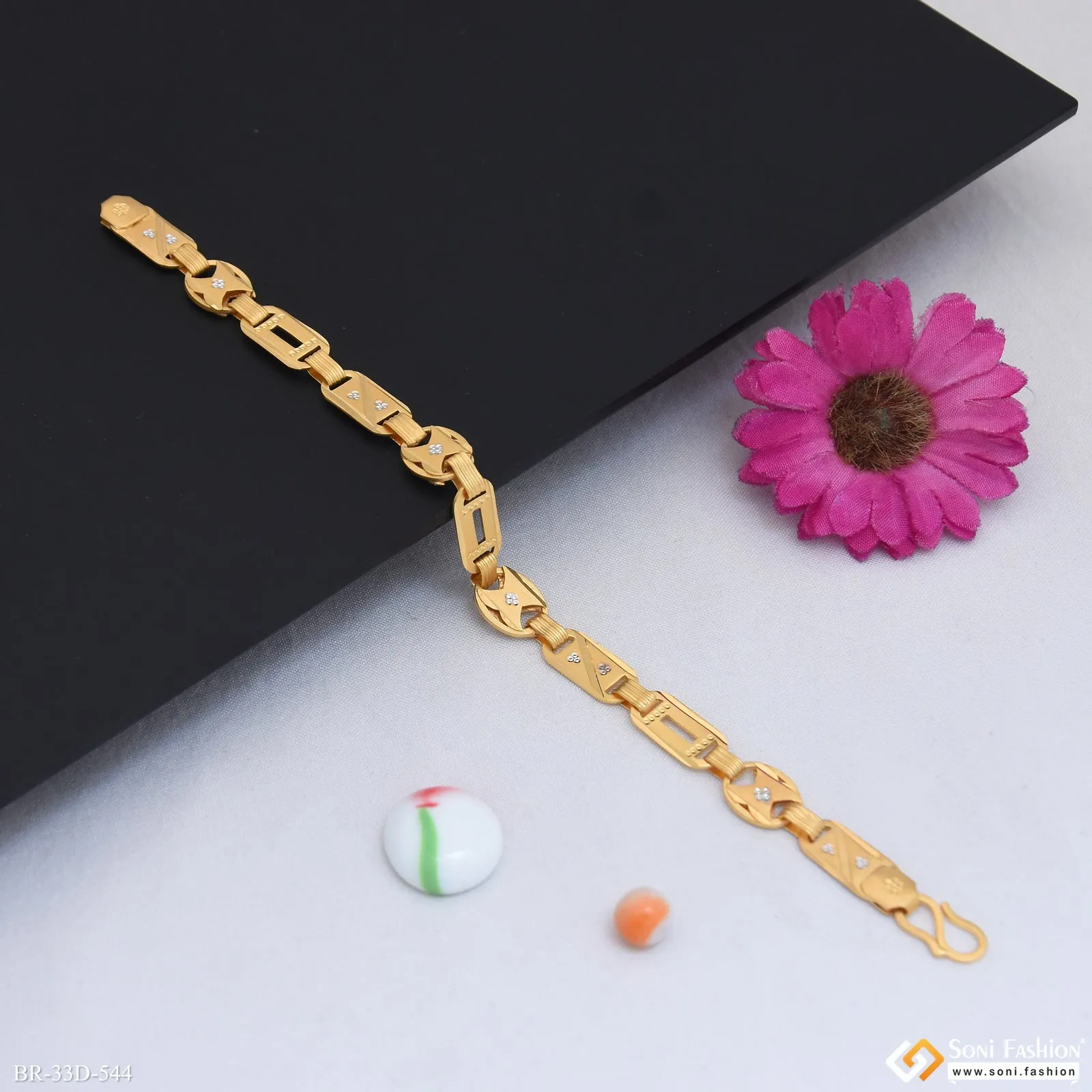 1 Gram Gold Plated 2 In 1 Nawabi Bracelet for Men - Style D544