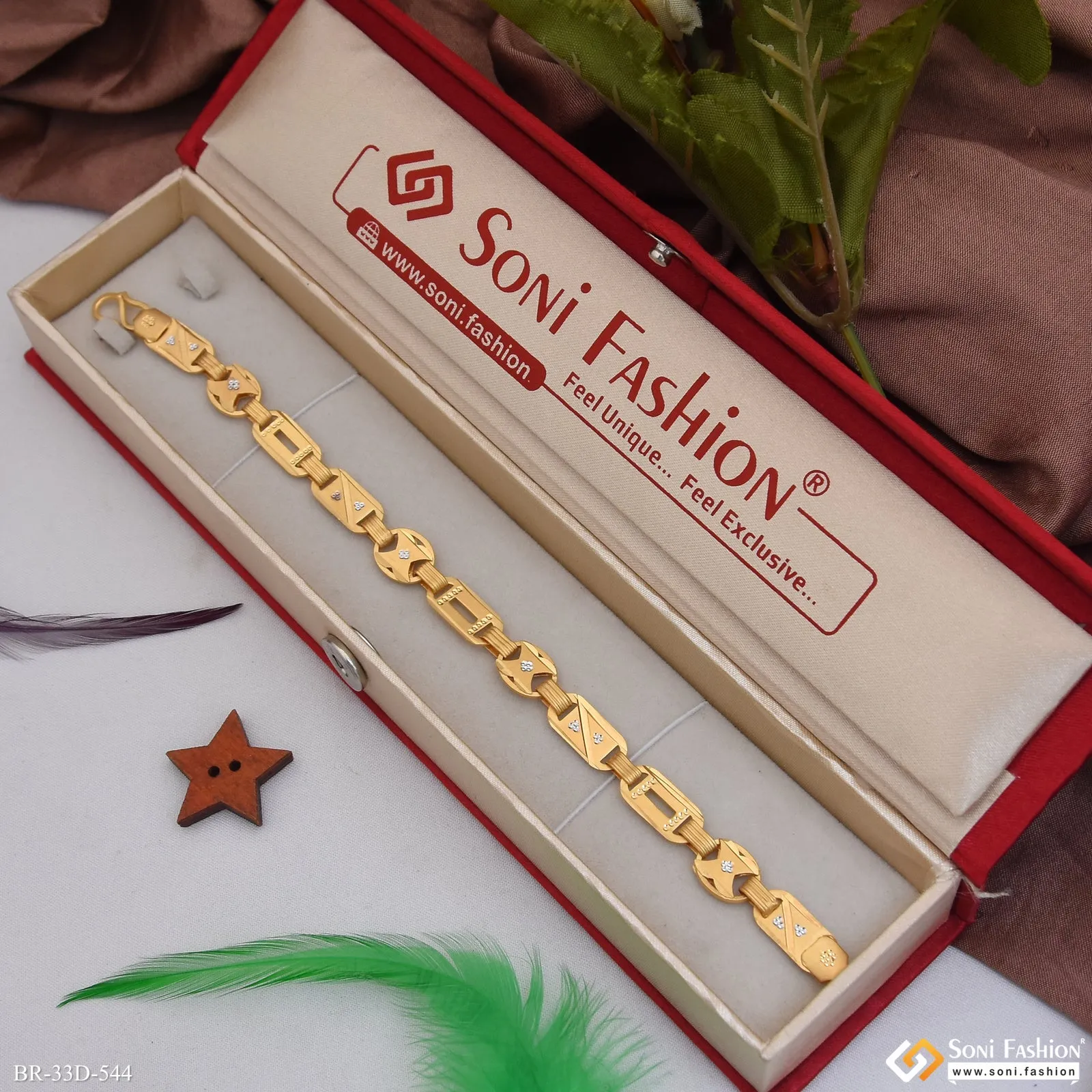 1 Gram Gold Plated 2 In 1 Nawabi Bracelet for Men - Style D544