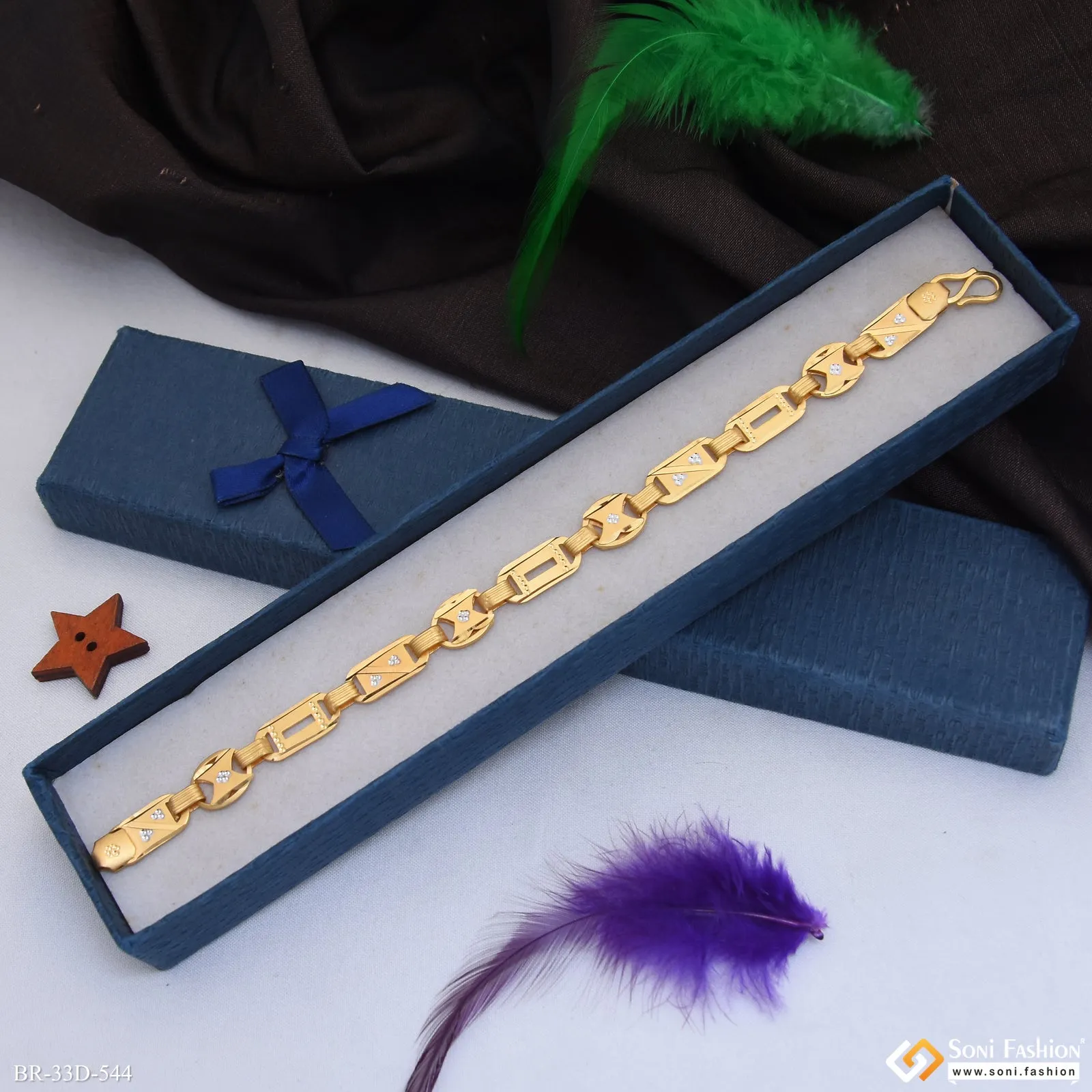 1 Gram Gold Plated 2 In 1 Nawabi Bracelet for Men - Style D544
