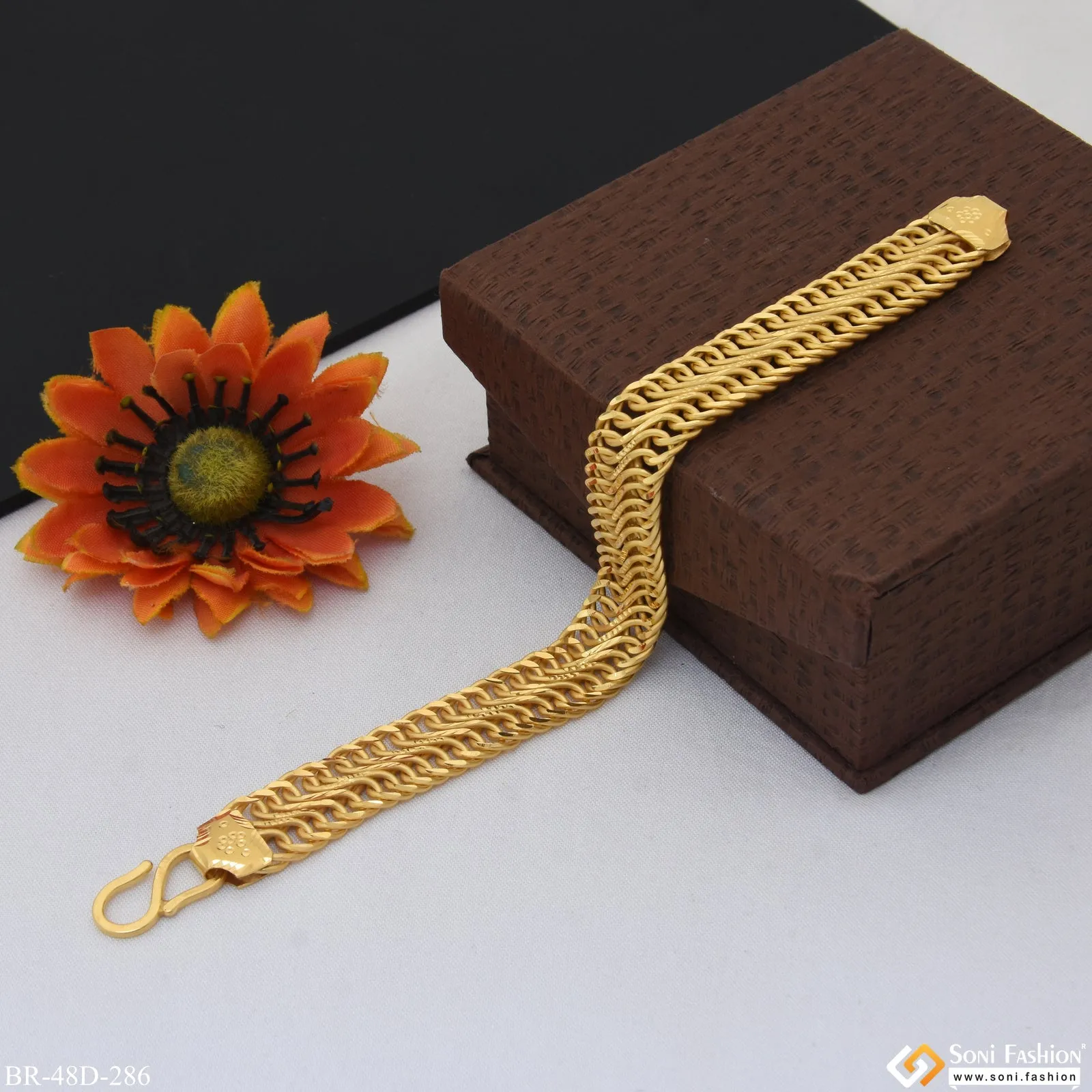 1 Gram Gold Plated Linked Amazing Design Bracelet for Men - Style D286