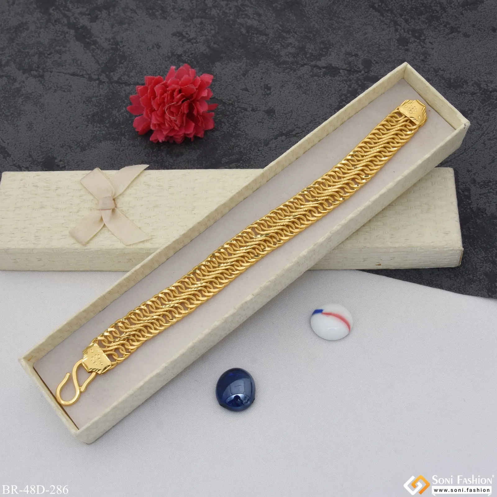 1 Gram Gold Plated Linked Amazing Design Bracelet for Men - Style D286