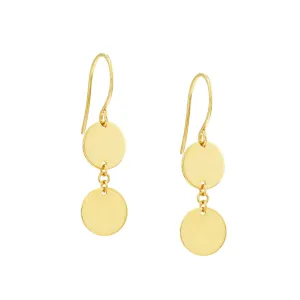 14K Gold Double Disc Dangle Earrings