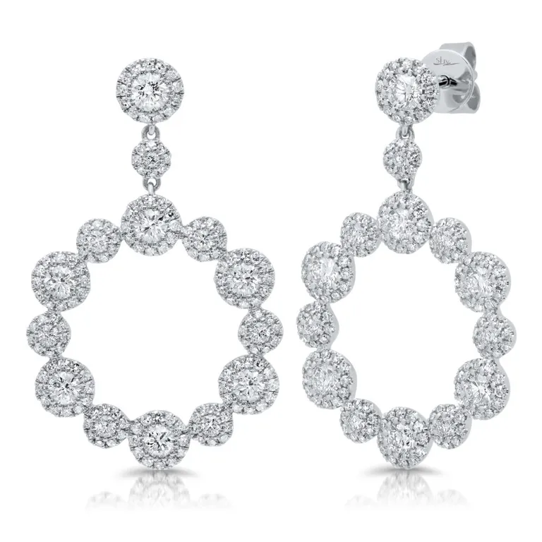 14K Rose Gold Diamond Halo Circle Dangle Earrings