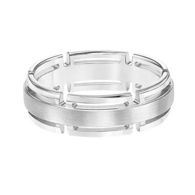 14k White Gold Carved Wedding Band Size 10.0