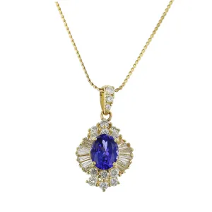 14K Yellow Gold Purple Tanzanite and Diamond Halo Pendant
