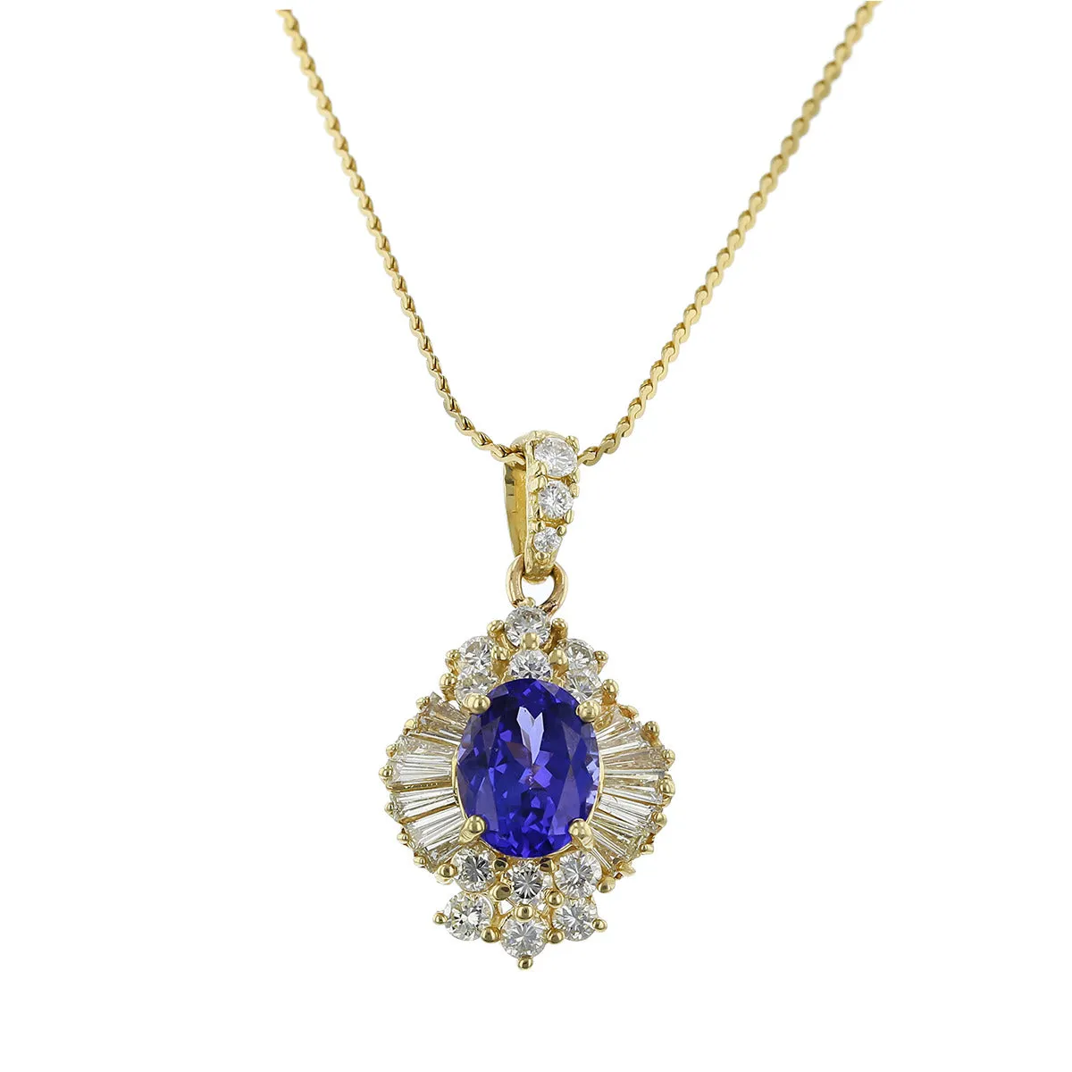 14K Yellow Gold Purple Tanzanite and Diamond Halo Pendant