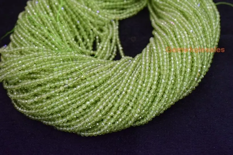 15.5" 3mm Peridot round faceted beads, small yellow green color gemstone beads