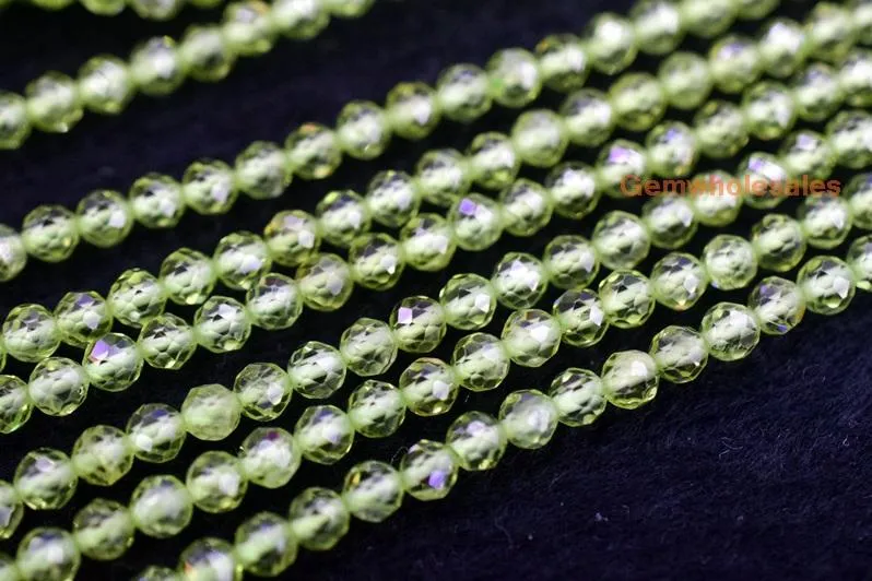 15.5" 3mm Peridot round faceted beads, small yellow green color gemstone beads