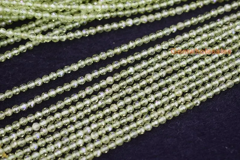 15.5" 3mm Peridot round faceted beads, small yellow green color gemstone beads