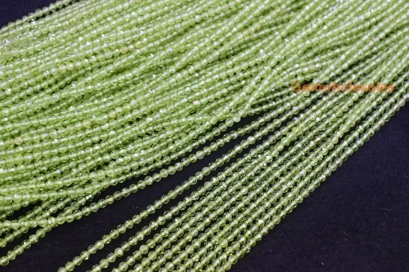 15.5" 3mm Peridot round faceted beads, small yellow green color gemstone beads