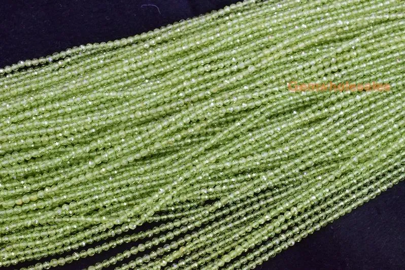 15.5" 3mm Peridot round faceted beads, small yellow green color gemstone beads