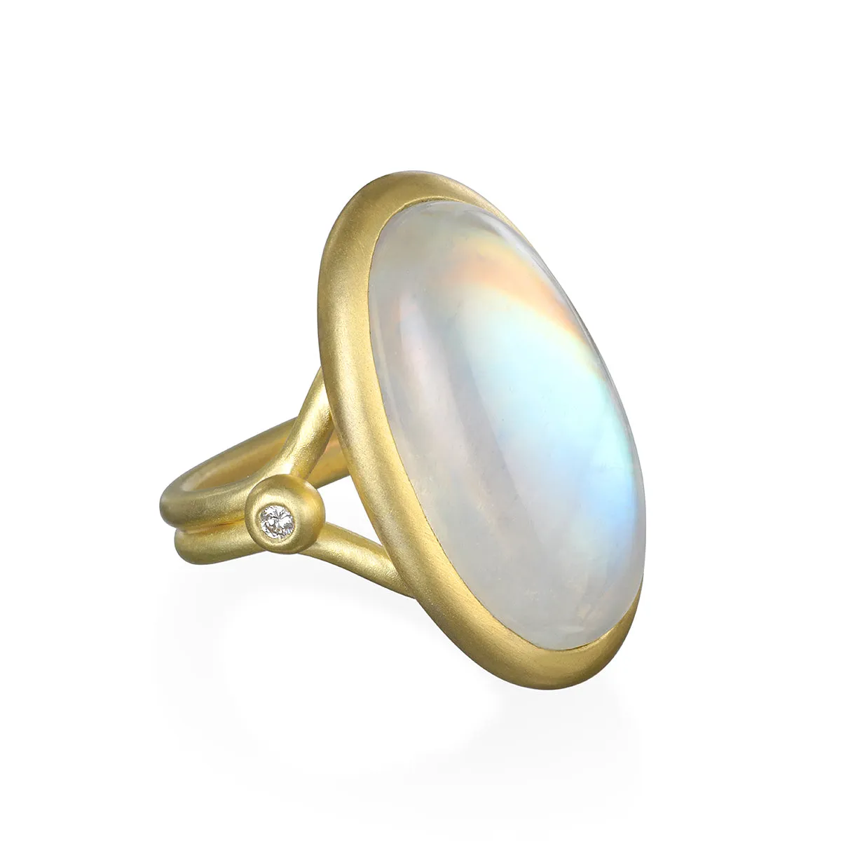 18 Karat Gold Oval Moonstone and Diamond Ring
