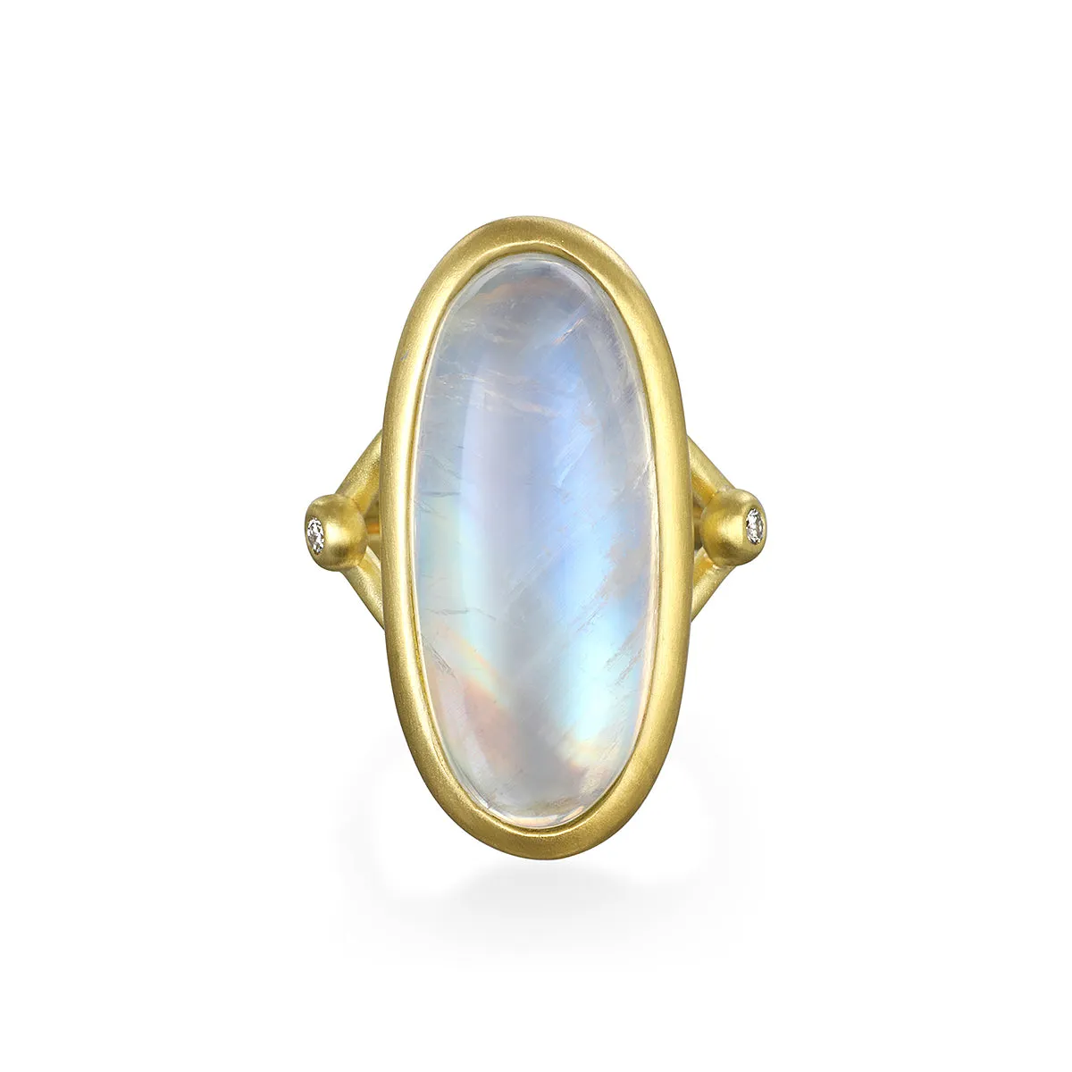 18 Karat Gold Oval Moonstone Diamond Ring