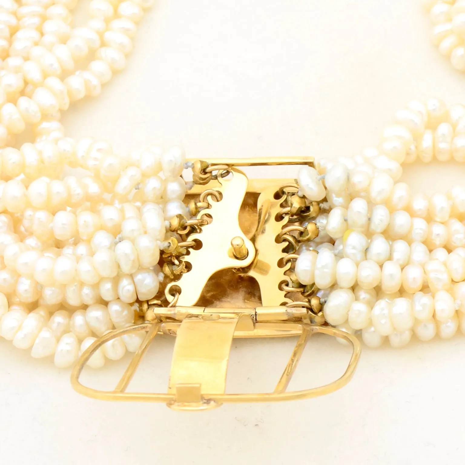 18k Gold Vintage Multi Strand Torsade Style Pearl Necklace