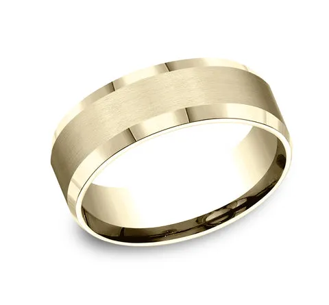 18K Yellow Gold Men's Designer Wedding Band, Beveled Edges | 8mm