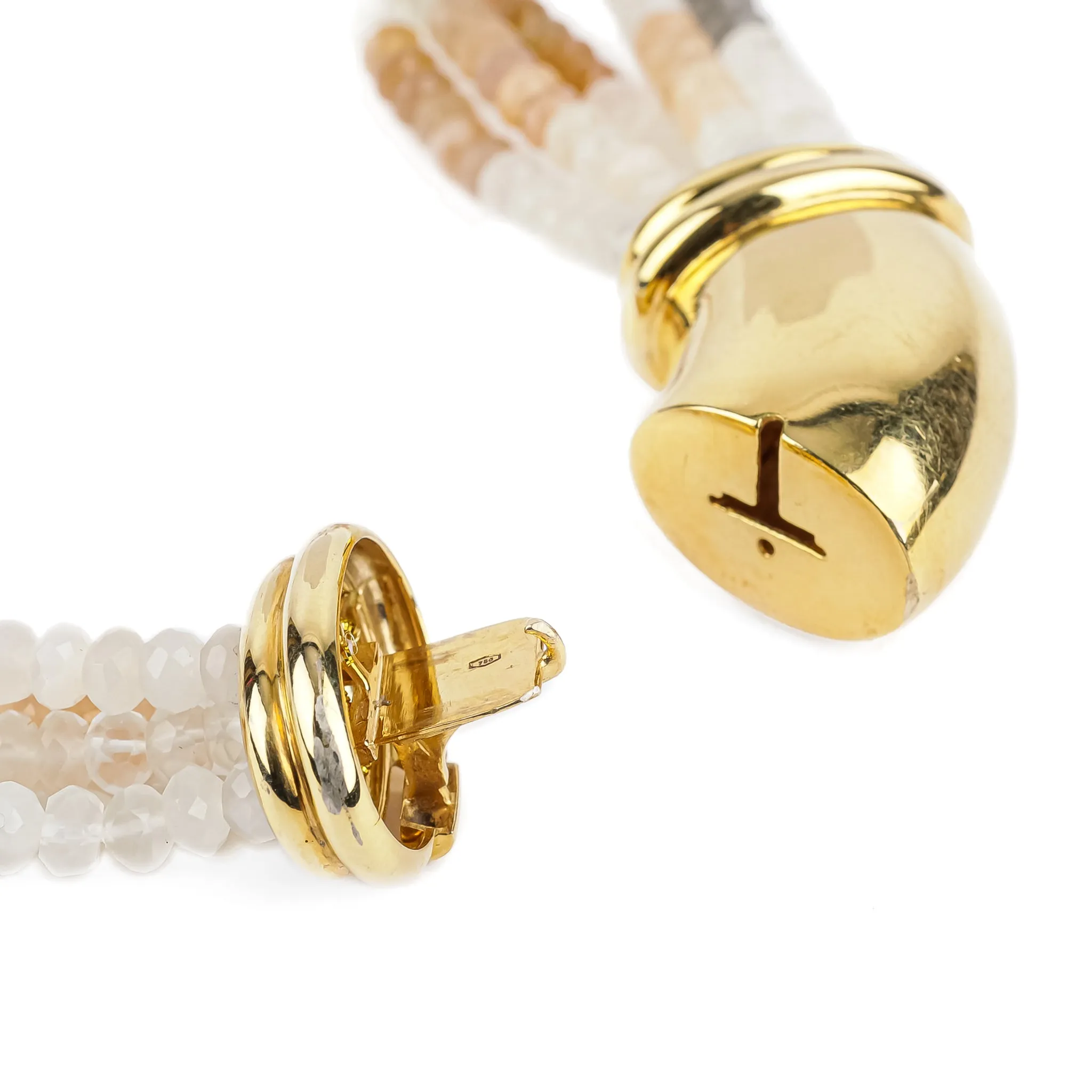 18K Yellow Gold White Orange Grey Quartz Briollete Necklace