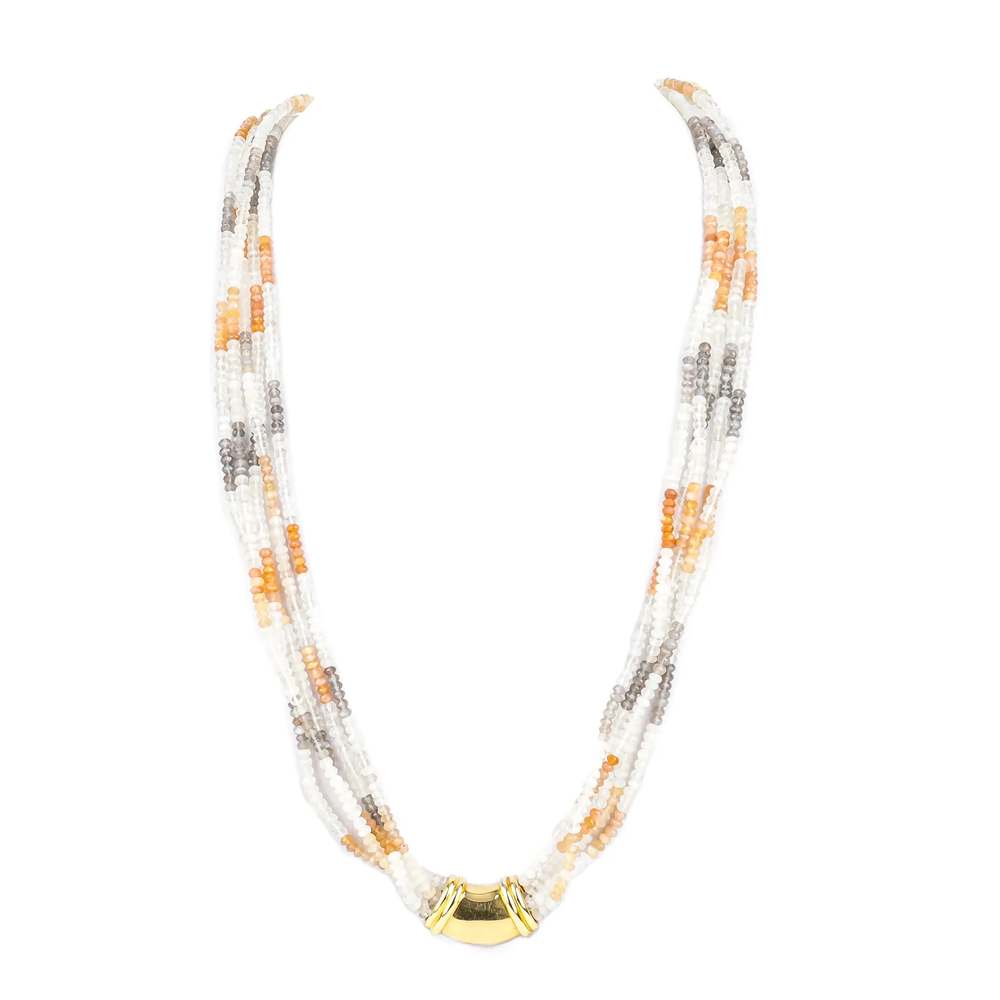 18K Yellow Gold White Orange Grey Quartz Briollete Necklace