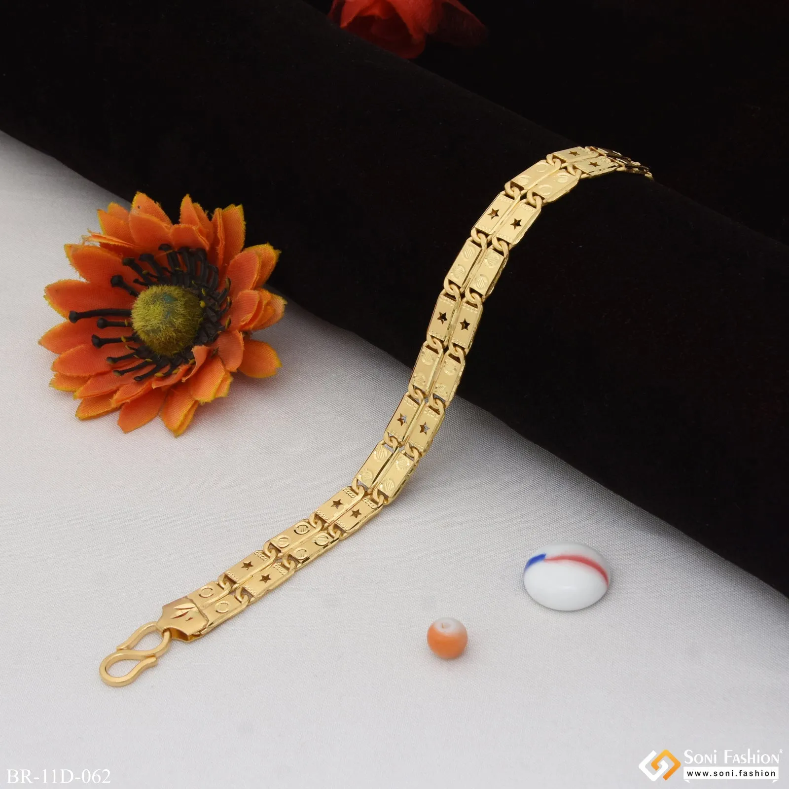 2 Line Glamorous Design Gold Plated Nawabi Bracelet for Men - Style D062