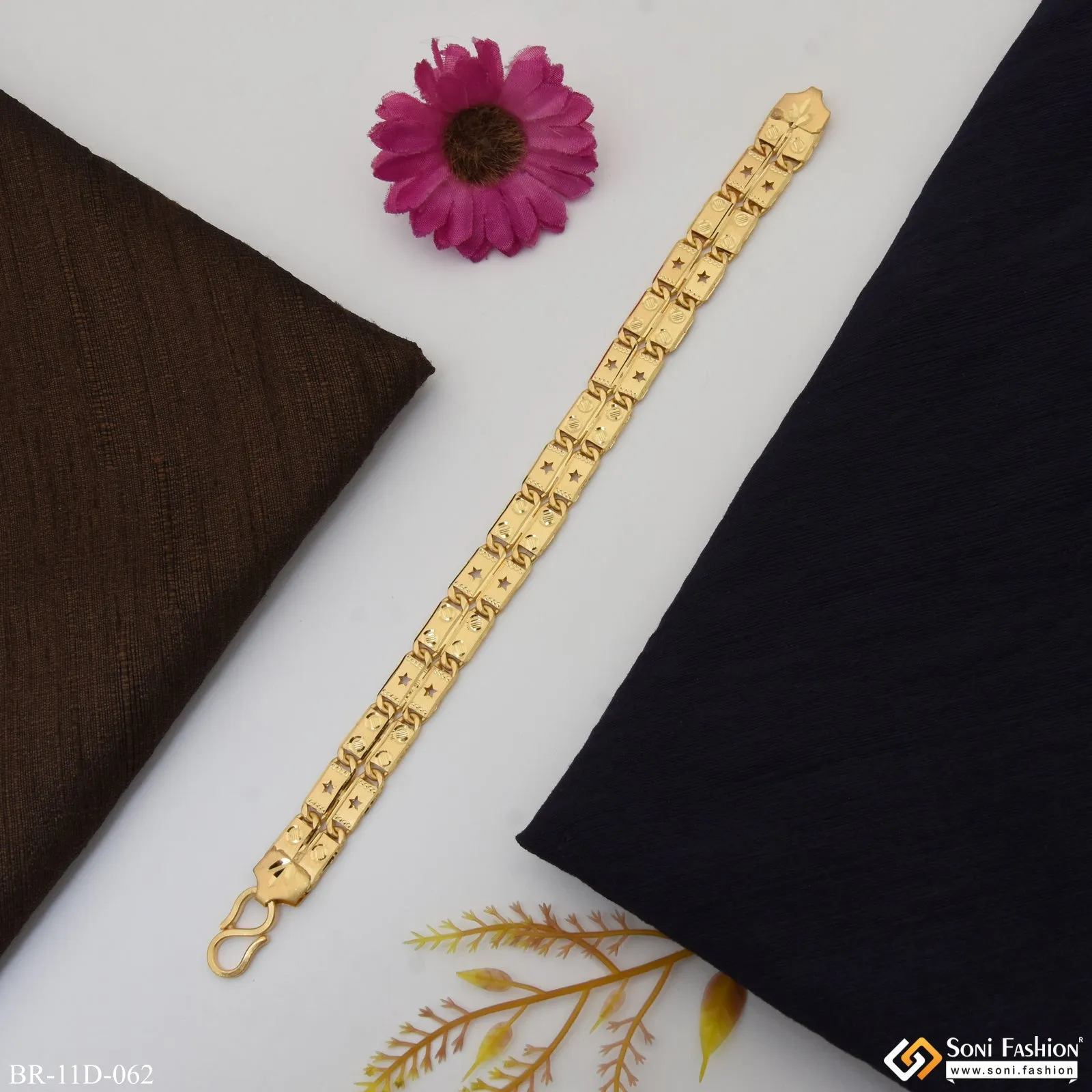 2 Line Glamorous Design Gold Plated Nawabi Bracelet for Men - Style D062