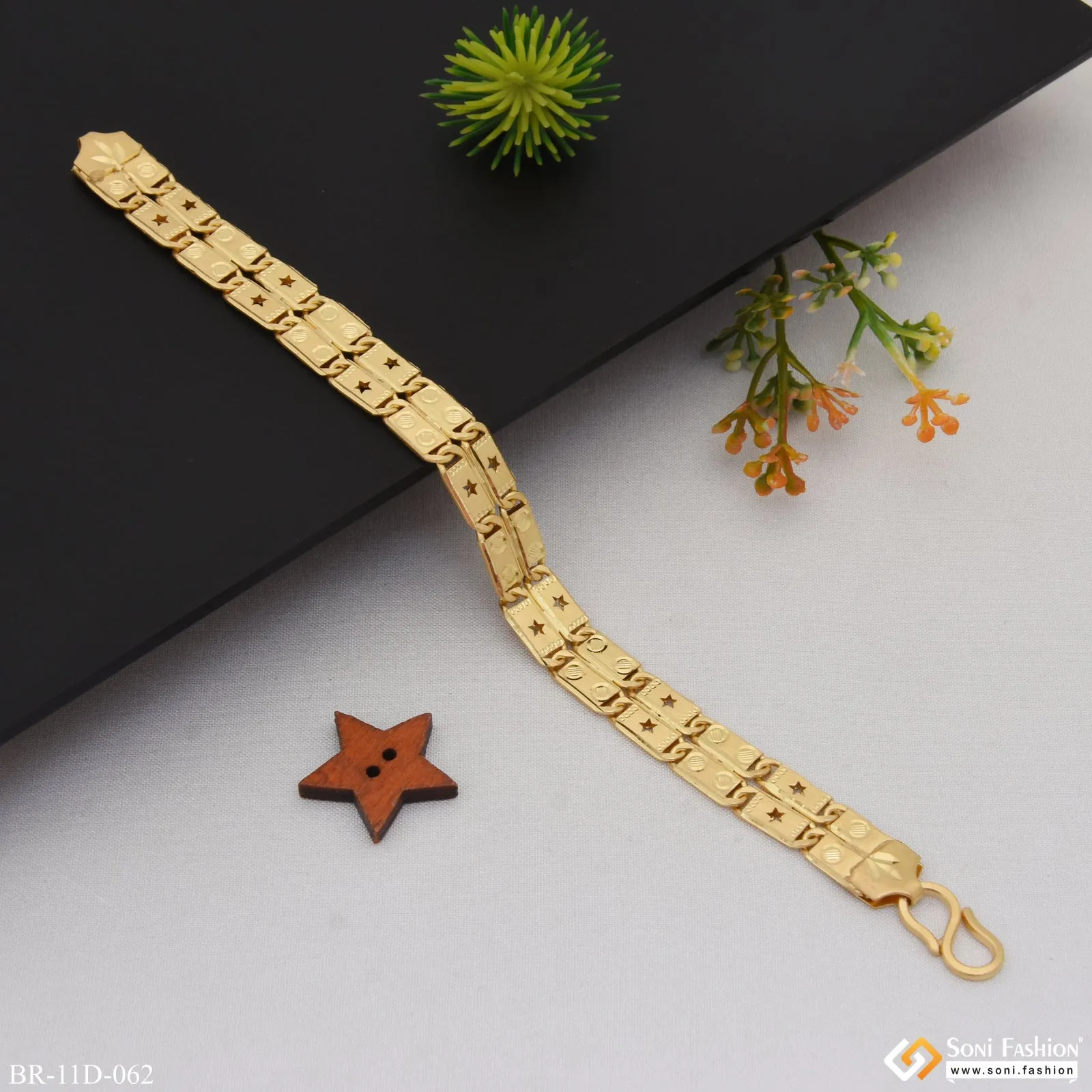 2 Line Glamorous Design Gold Plated Nawabi Bracelet for Men - Style D062