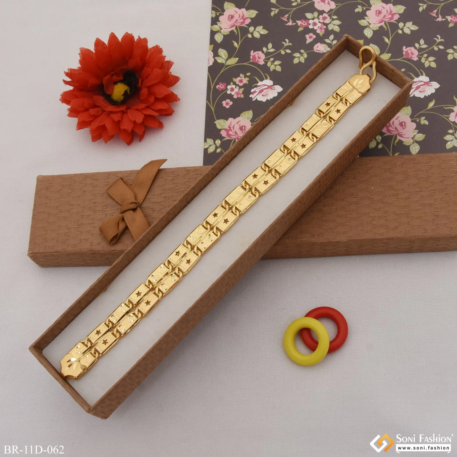 2 Line Glamorous Design Gold Plated Nawabi Bracelet for Men - Style D062