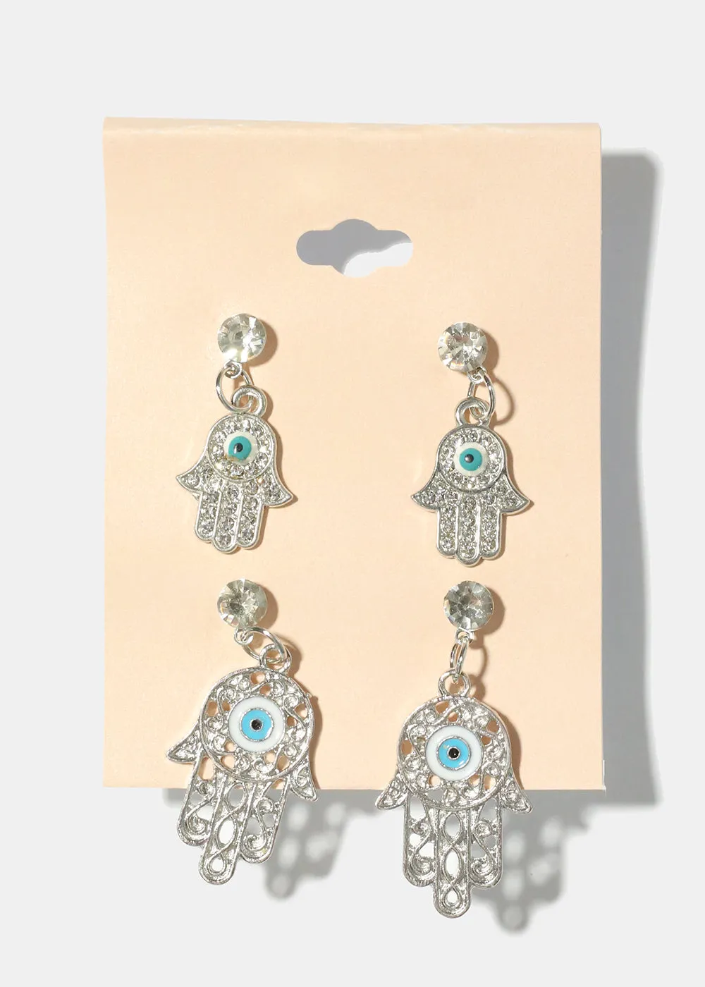 2 Pair Dangle Hamsa Hand Earrings