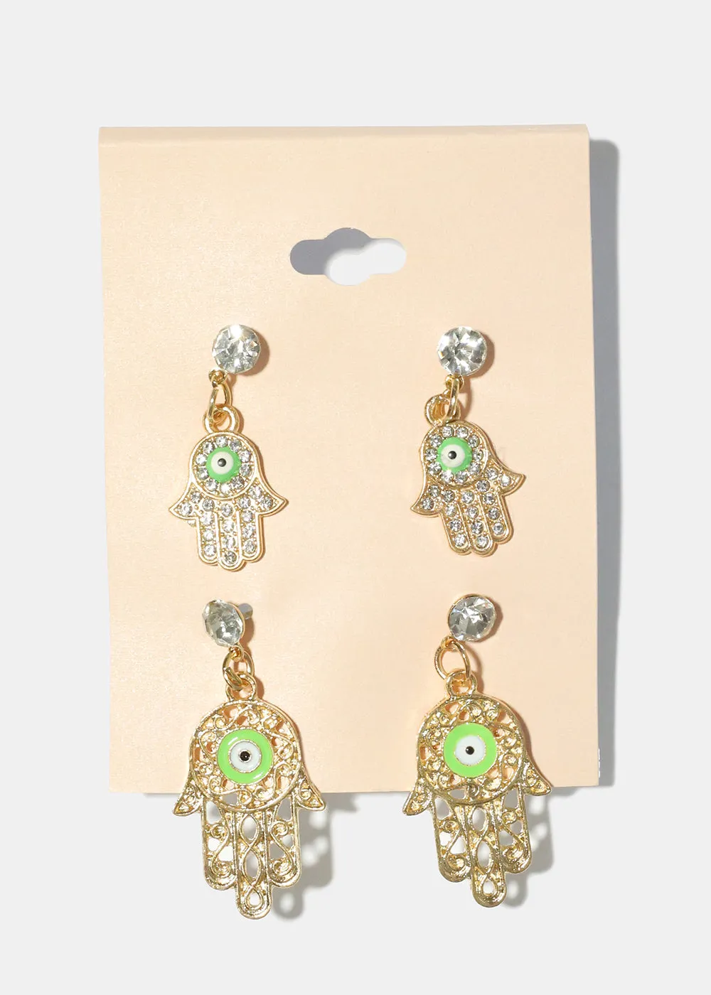 2 Pair Dangle Hamsa Hand Earrings