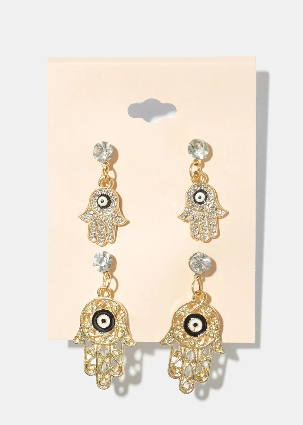 2 Pair Dangle Hamsa Hand Earrings