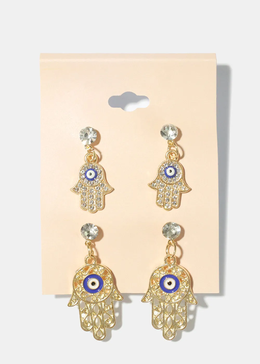 2 Pair Dangle Hamsa Hand Earrings