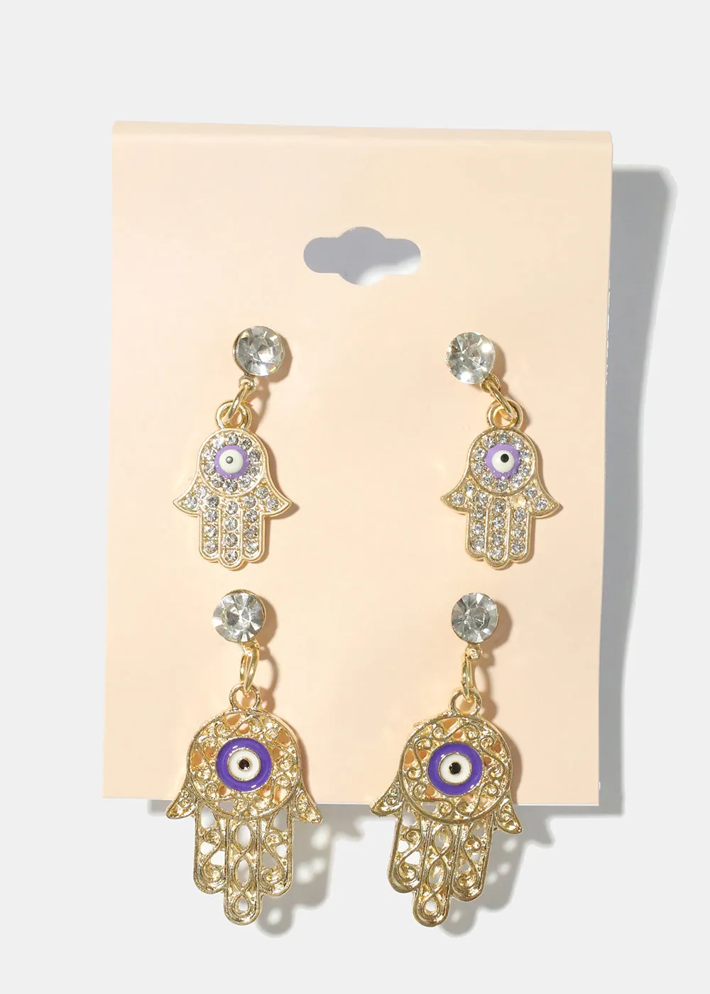 2 Pair Dangle Hamsa Hand Earrings