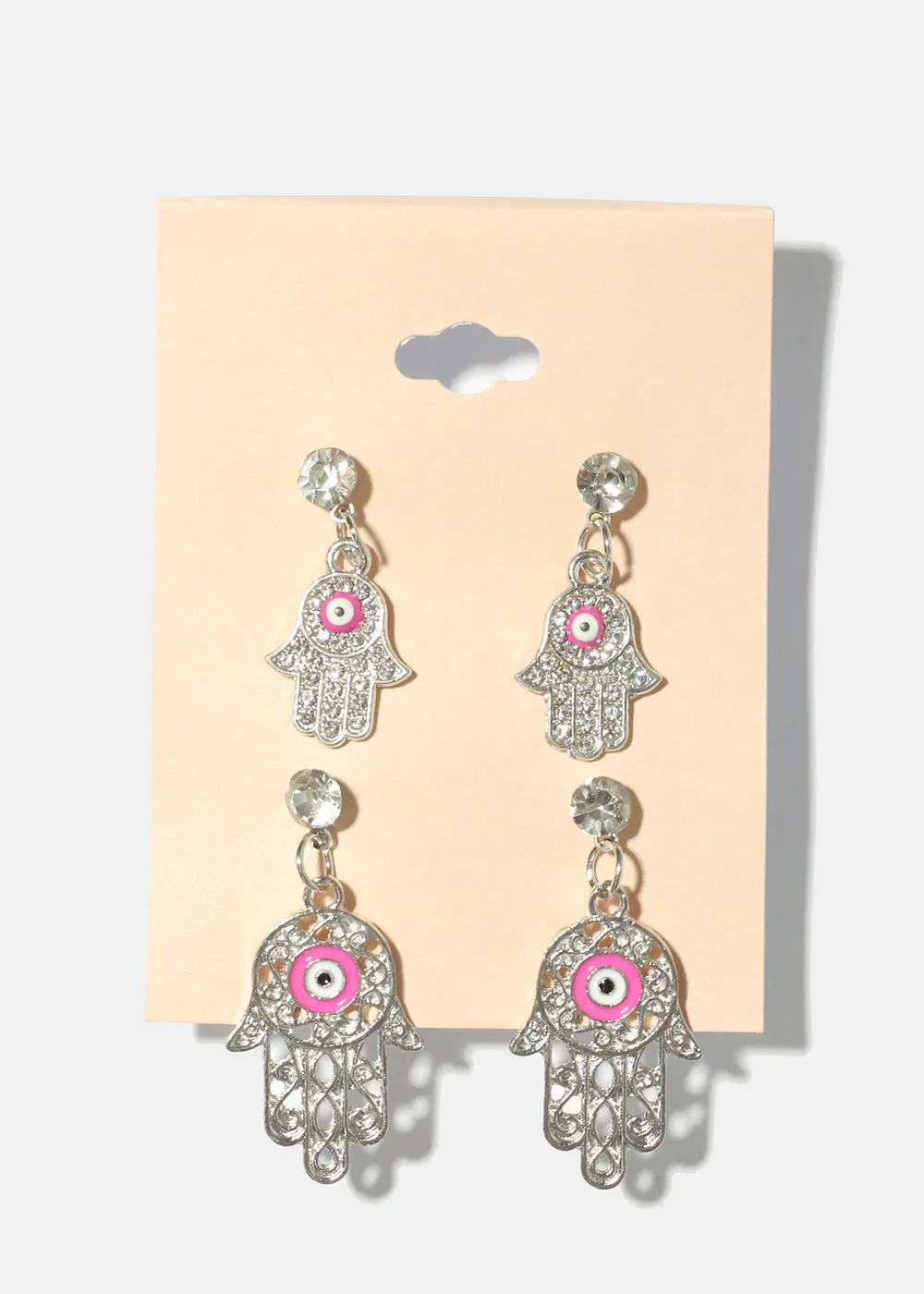 2 Pair Dangle Hamsa Hand Earrings