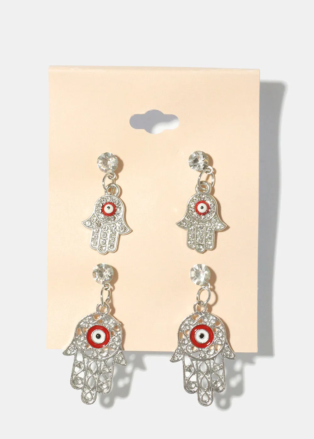 2 Pair Dangle Hamsa Hand Earrings