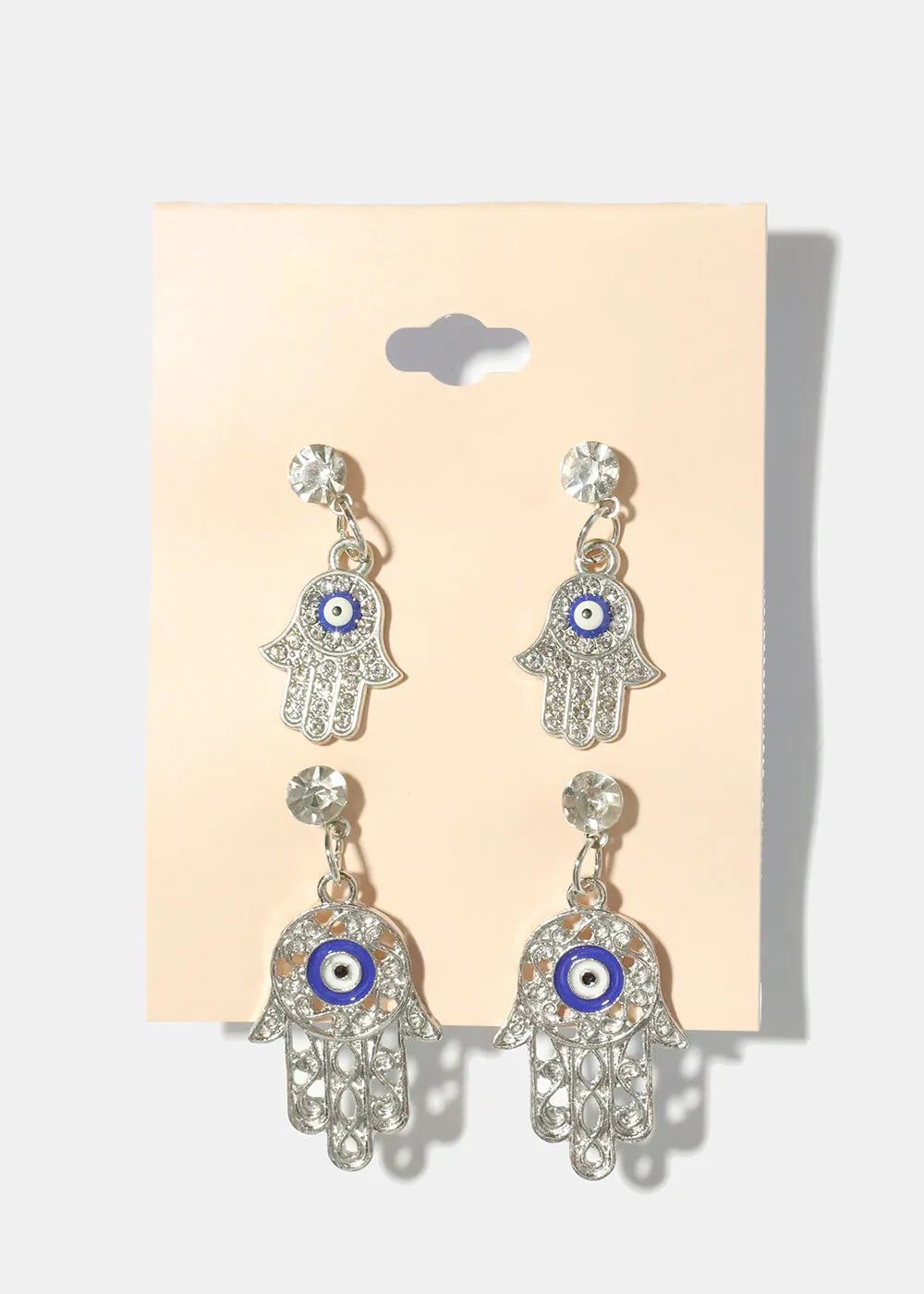 2 Pair Dangle Hamsa Hand Earrings