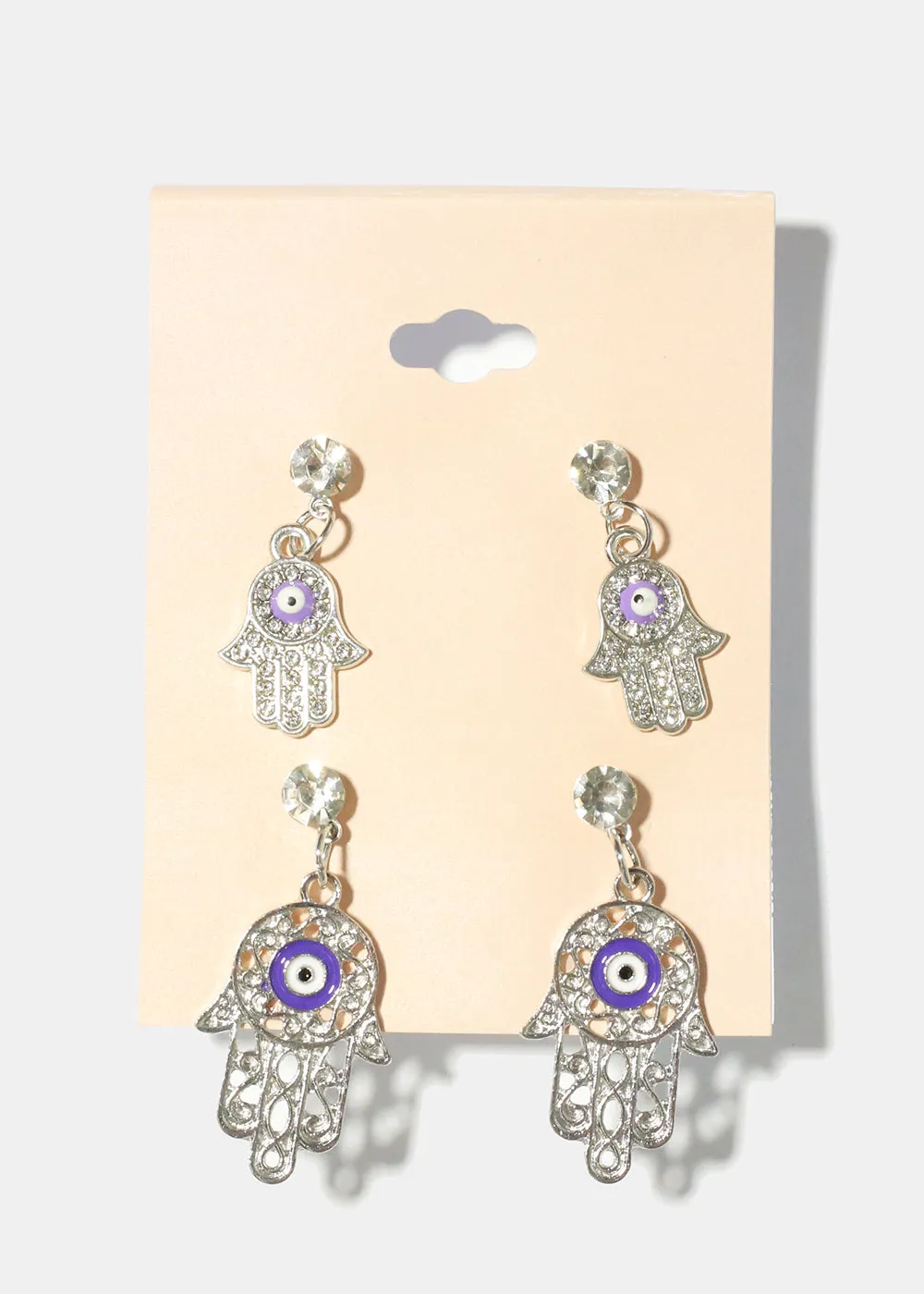 2 Pair Dangle Hamsa Hand Earrings