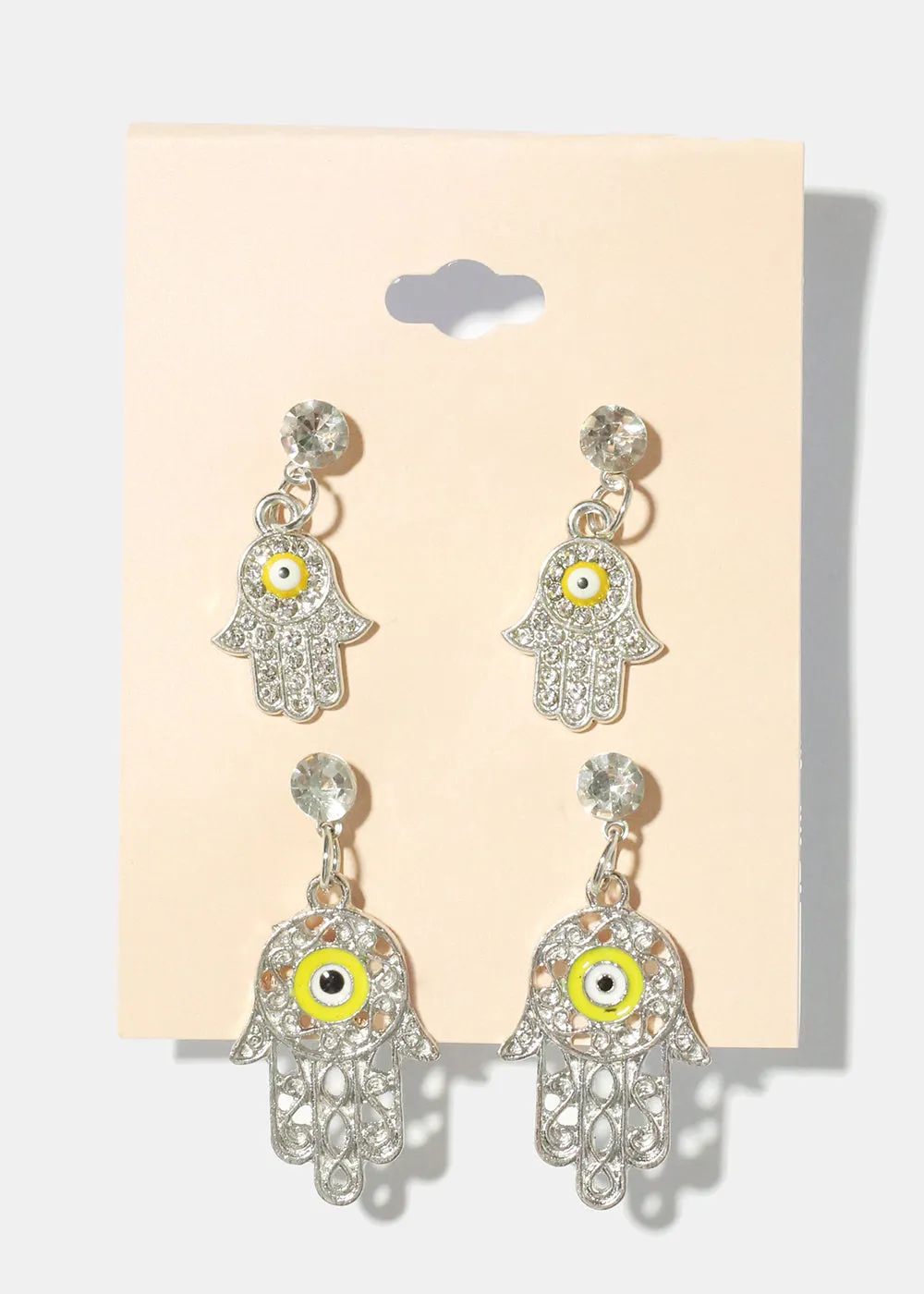 2 Pair Dangle Hamsa Hand Earrings