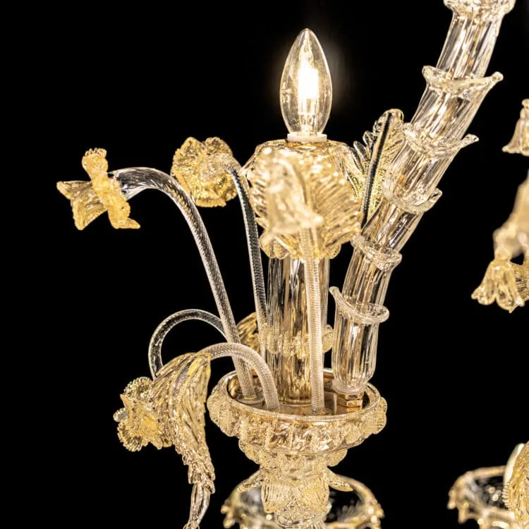 20 Light Rezzonico Style Murano Glass Chandelier with Gold Details