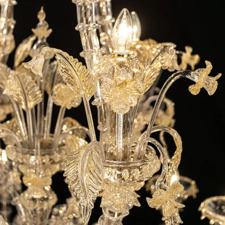 20 Light Rezzonico Style Murano Glass Chandelier with Gold Details