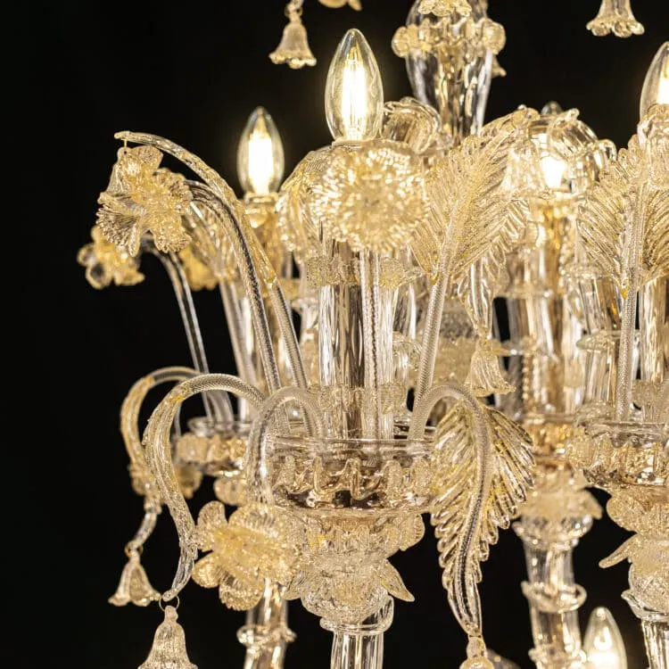 20 Light Rezzonico Style Murano Glass Chandelier with Gold Details