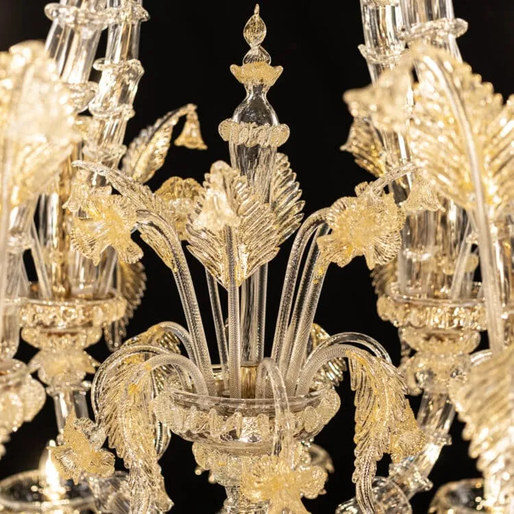 20 Light Rezzonico Style Murano Glass Chandelier with Gold Details