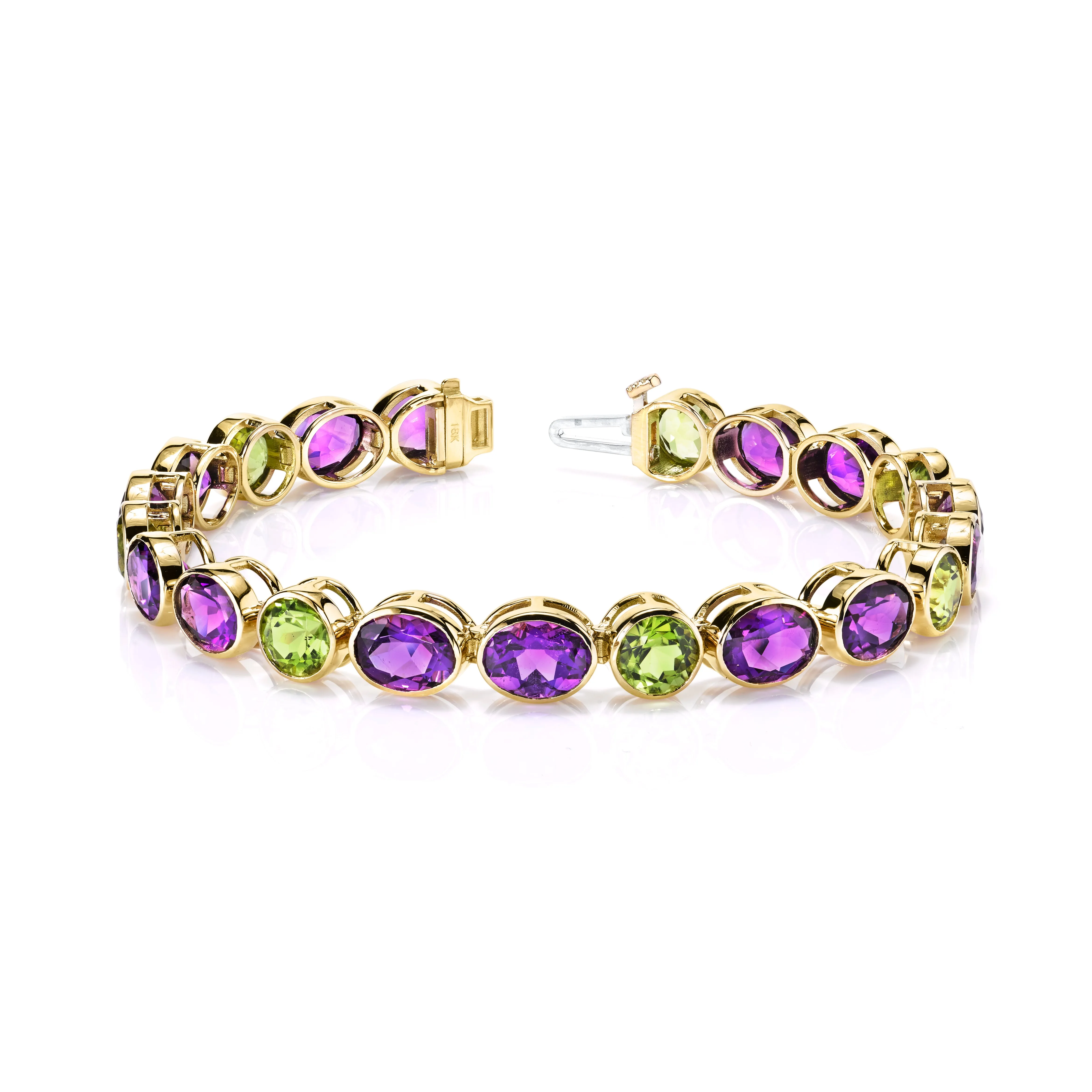 22.84 Carats Total Amethyst and 10.84 Carats Total Peridot Tennis Link Bracelet