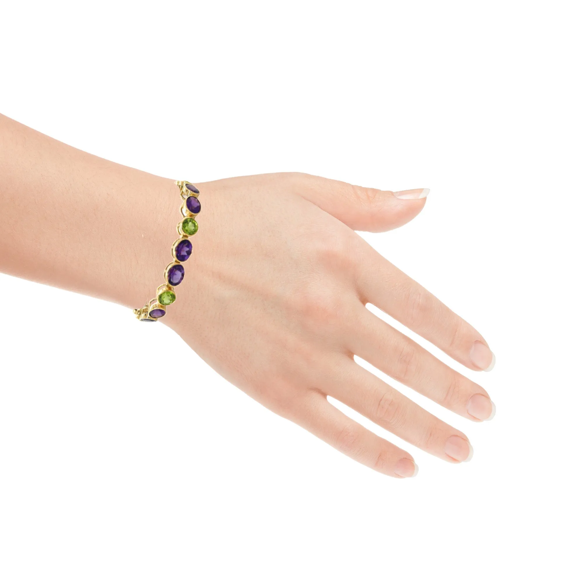 22.84 Carats Total Amethyst and 10.84 Carats Total Peridot Tennis Link Bracelet
