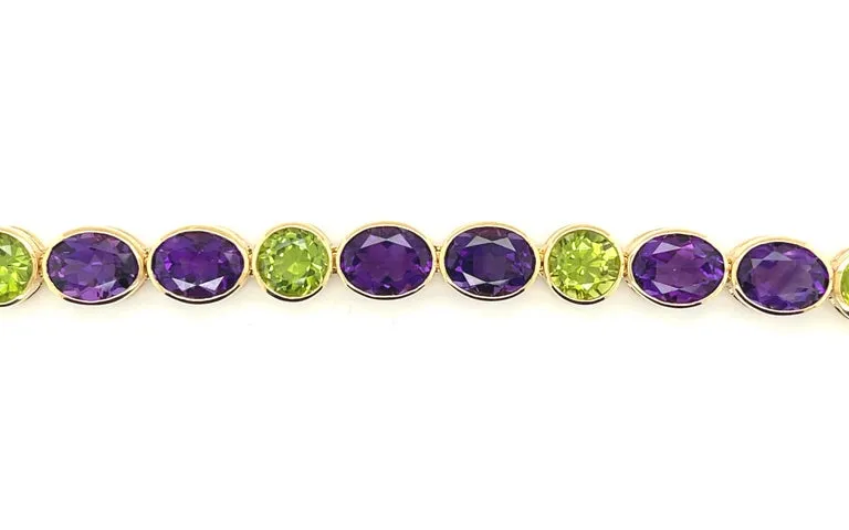 22.84 Carats Total Amethyst and 10.84 Carats Total Peridot Tennis Link Bracelet