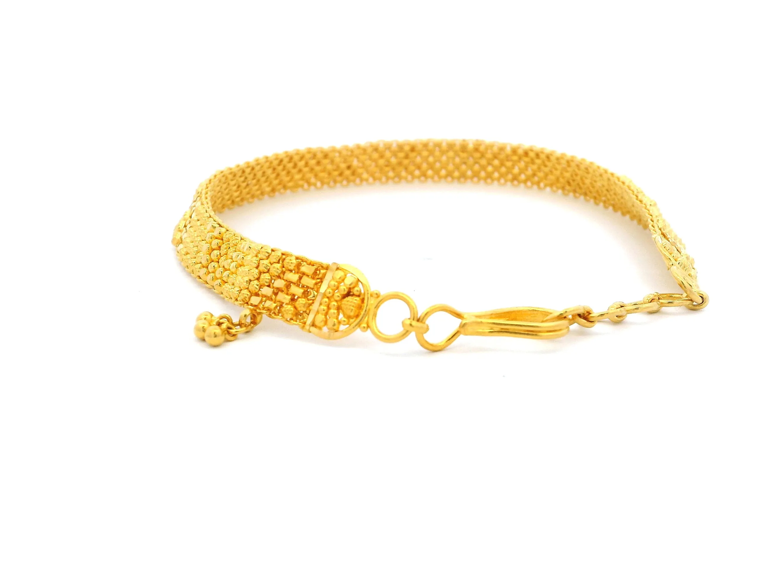 22ct Yellow Gold Flat Bracelet with Filigree Work Design & Charm – Elegant Jewellery for Every Occasion