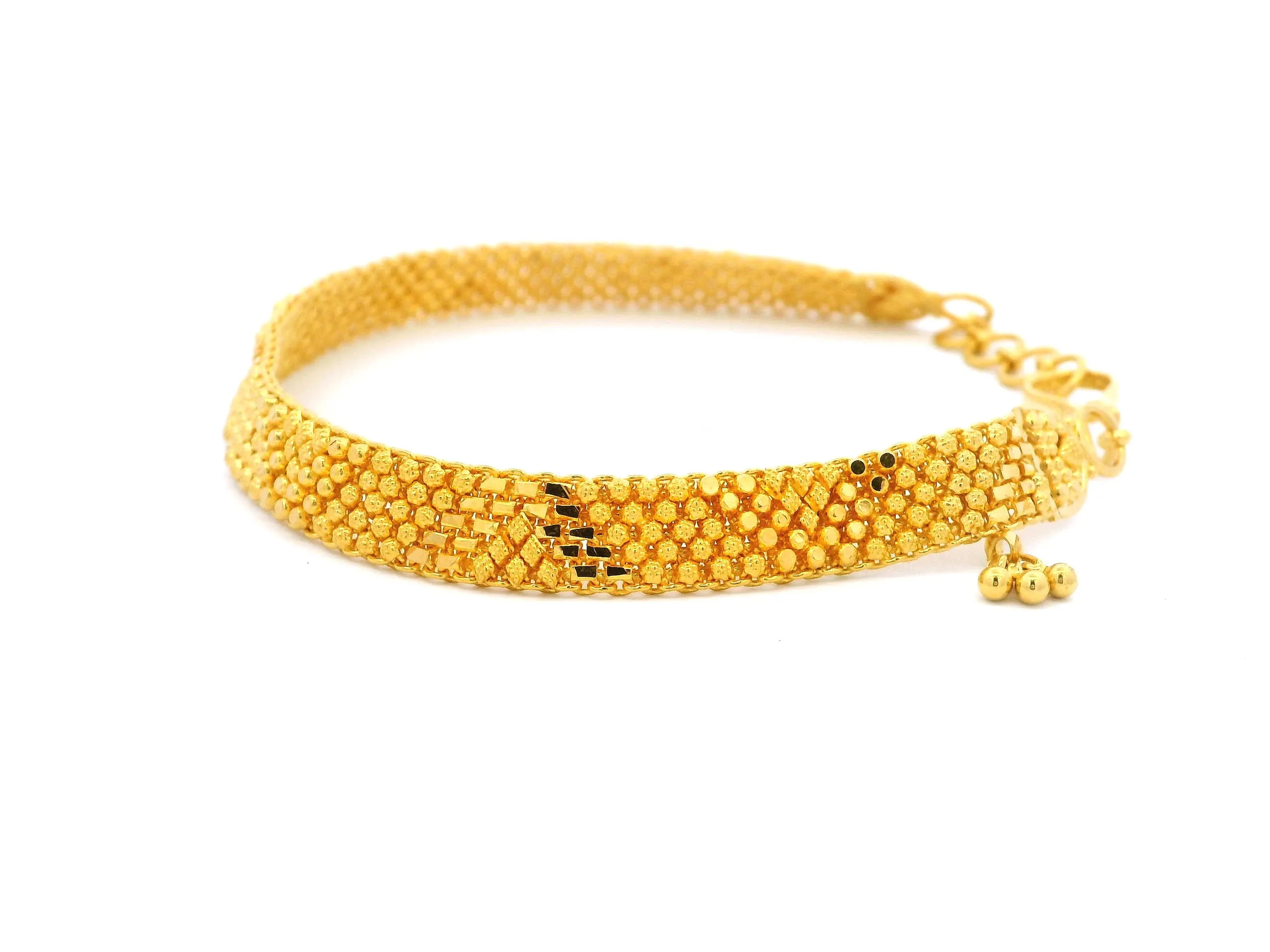 22ct Yellow Gold Flat Bracelet with Filigree Work Design & Charm – Elegant Jewellery for Every Occasion