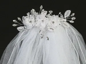 24" Veil - Organza flowers with crystals and rhinestones